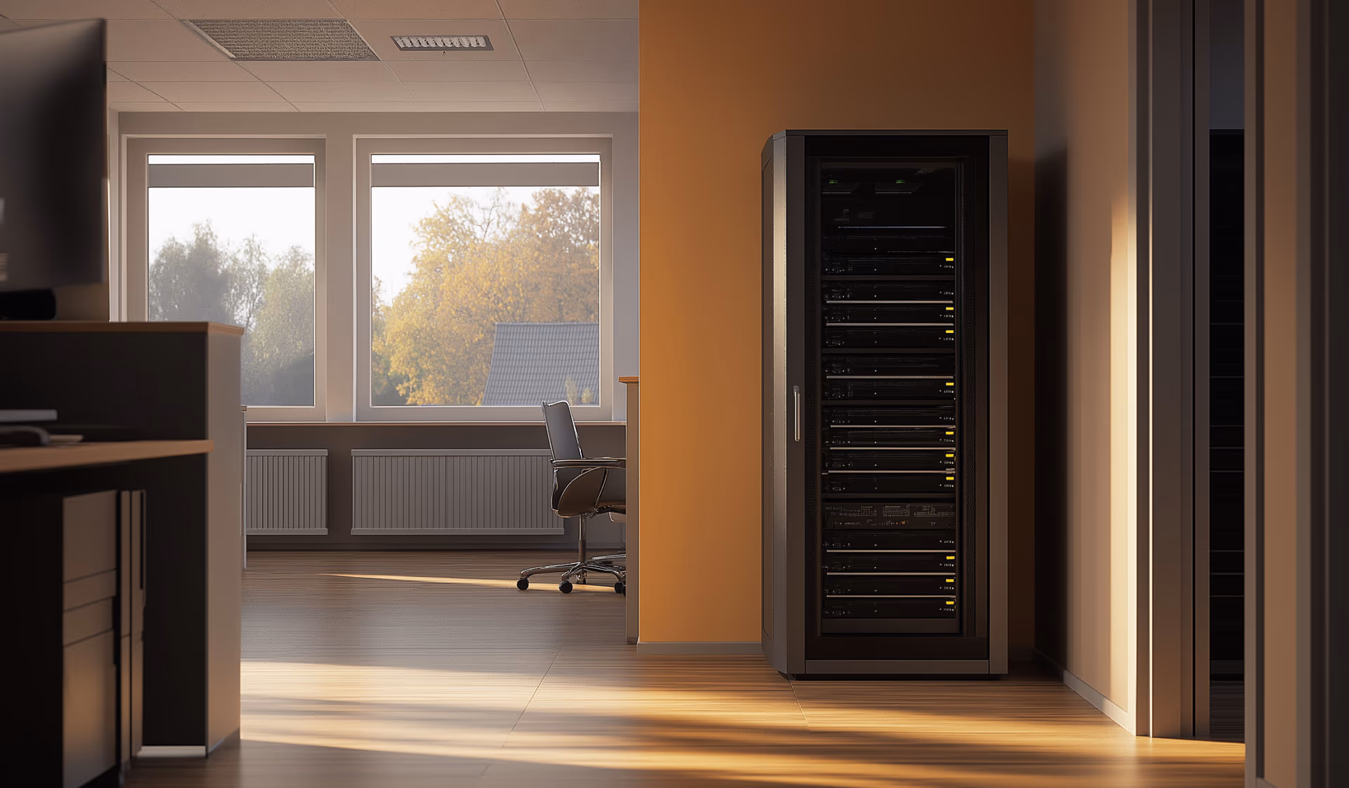 Serverschrank in einem hellen Büro