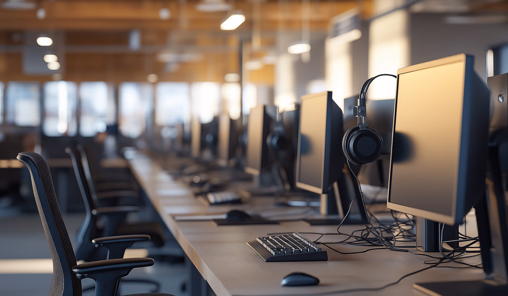 Aufgeräumter Support-Arbeitsplatz mit Computer