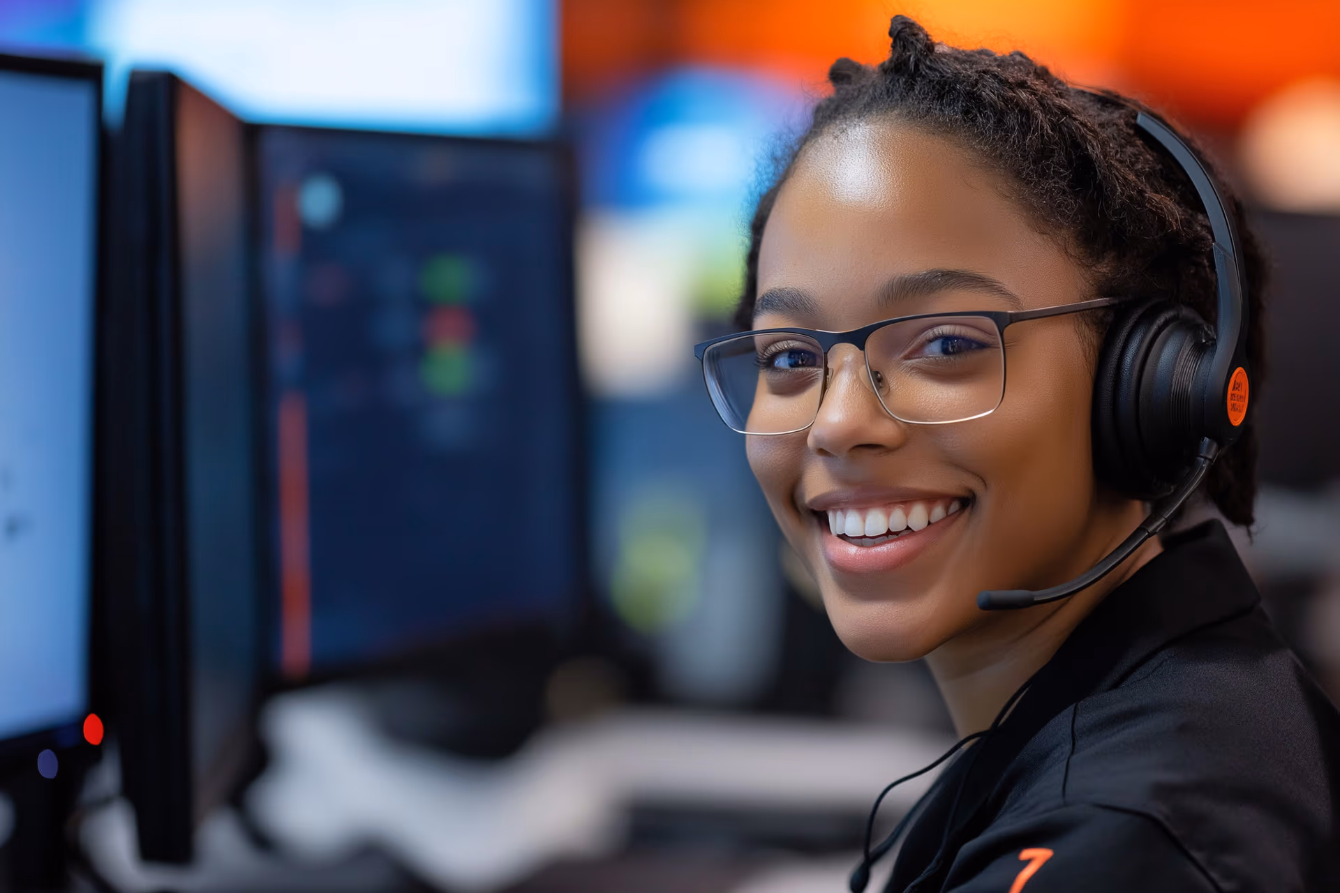 Freundliche IT-Support-Mitarbeiterin mit Headset
